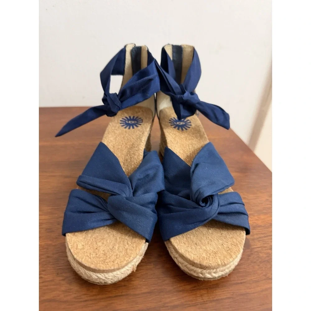 UGG Women's Navy Traci Ankle Straps Espadrilles Sandals Vacation 5.5 NWOB $110